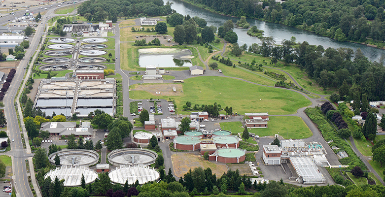 aerial of wastewater treatment plant